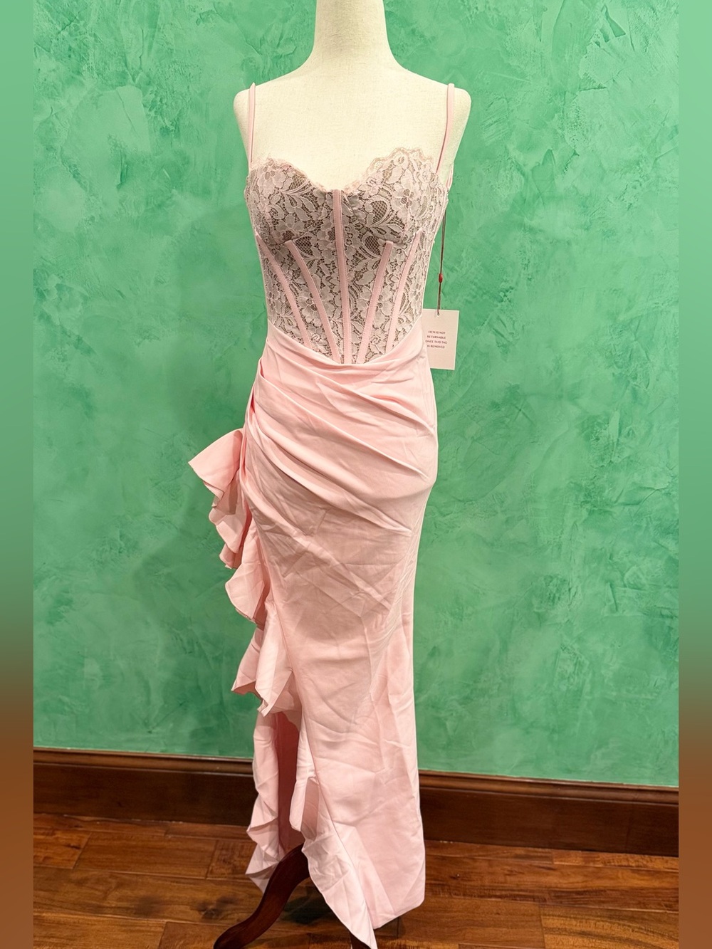 NWT Miss Circle Junia Pink Lace Corset Maxi Dress XS